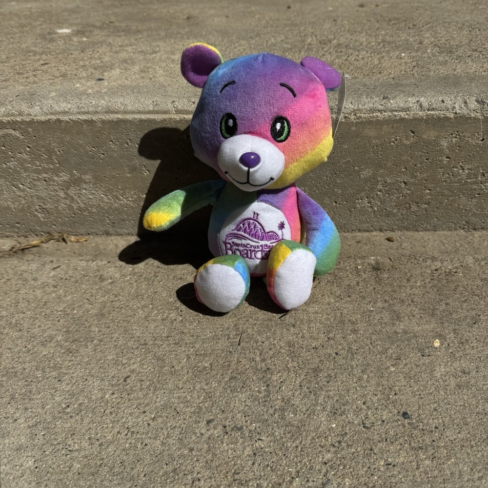 Fiesta Santa Cruz CA Beach Boardwalk Rainbow Teddy Bear Plush Stuffed Animal 12"